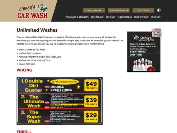 Clancy's Car Wash desktop interior page