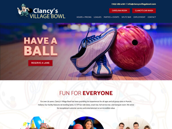 Clancy's Village Bowl desktop home page
