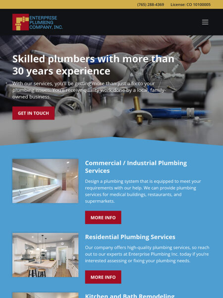 Enterprise Plumbing tablet home page