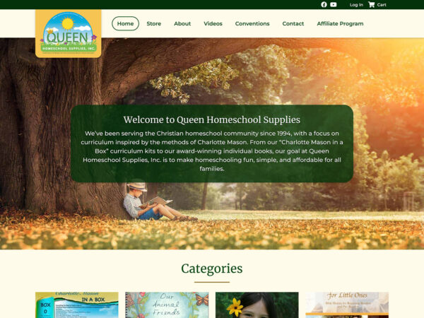 Queen Homeschool Supplies desktop home page