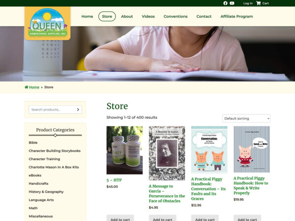 Queen Homeschool Supplies desktop interior page