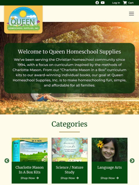 Queen Homeschool Supplies tablet home page